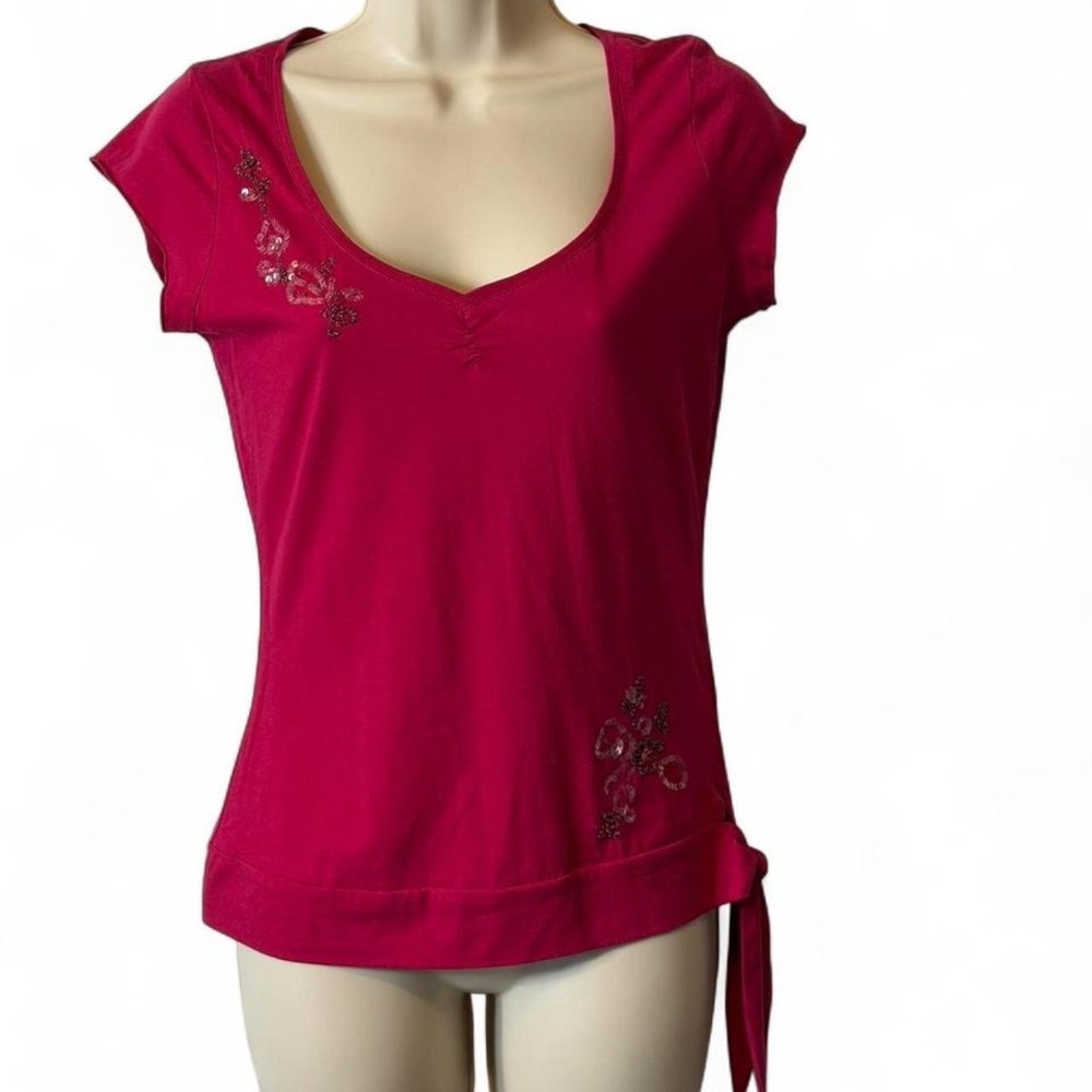 Vintage‎ Y2K Arizona Jean Co Hit Pink Sequin/Beaded Side Tie Top, Women's Size M